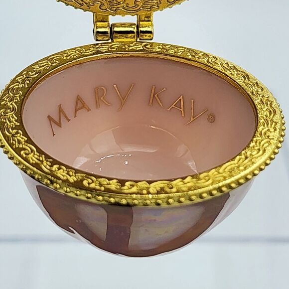 MARY KAY Ceramic Iridescent Pearl Pink Flower/Rose Hinged Trinket Box message - Picture 3 of 6